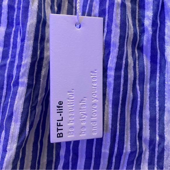 Anthropologie BTFL-life Stripe Tiered Mini Dress SizeXS Blue Bishop Sleeve Beach - Picture 8 of 9